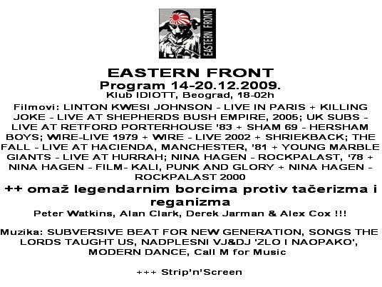 EASTERN FRONT, program 14-20. decembar 2009.